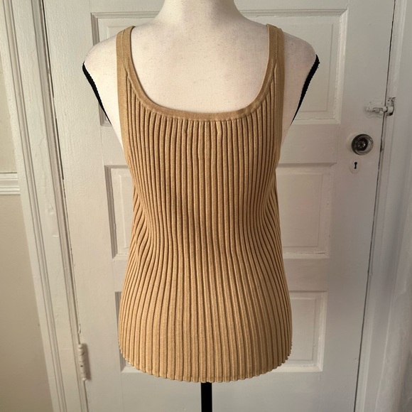 Cable & Gauge Ribbed Knit Cardigan Sweater Silk Matching Top Neutral Minimalist - Picture 9 of 17